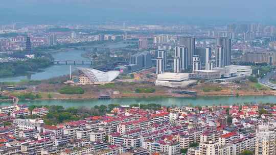 金华市婺城区婺州古城景区航拍城市地标大景