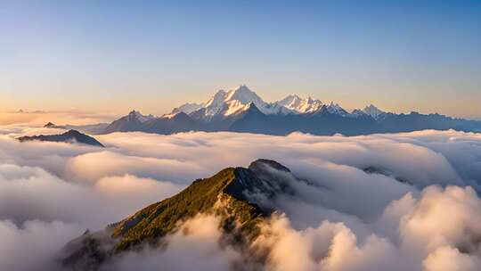 云海之上的壮美雪山日出景象