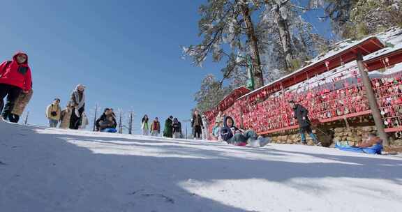 高清实拍瓦屋山冬天雪景雪山森林