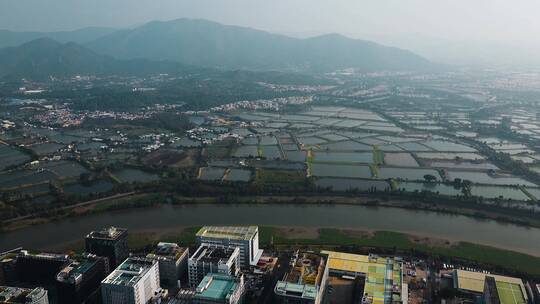 农田视频香港落马洲水产养殖区深圳河套风光视频素材模板下载