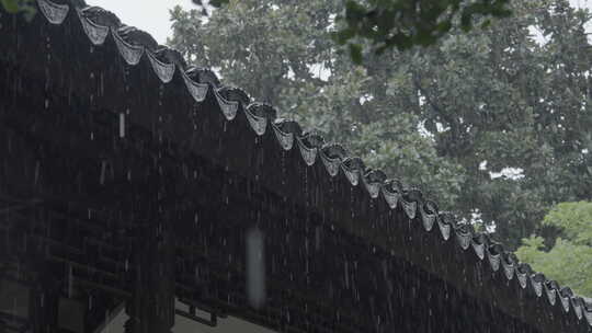 古建筑屋檐下雨 意境水滴 视频素材模板下载