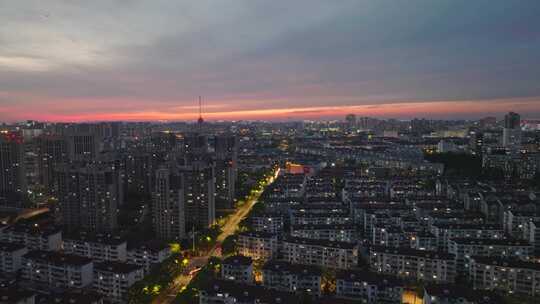 嘉定电视塔城市傍晚夕阳晚霞云彩航拍