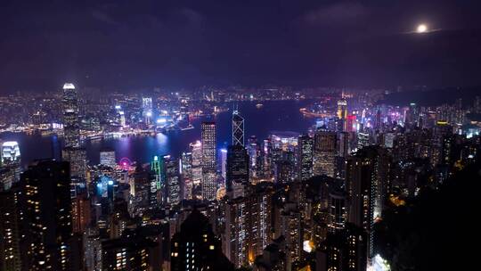 香港城市夜景高空航拍