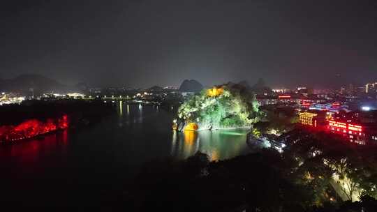 航拍广西桂林象山景区夜景