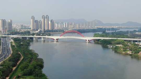 福建省漳州市九龙江大桥江景航拍