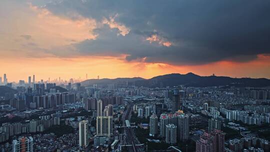 航拍深圳龙岗布吉密集居民区夕阳晚霞视频素材模板下载