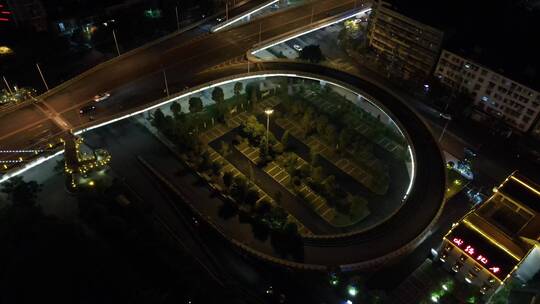 航拍湖南益阳城市高架桥交通夜景