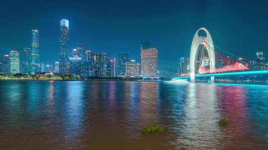 广州国际灯光节珠江猎德大桥灯光秀延时