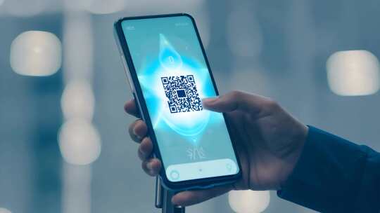手持手机展示带有特效的二维码
