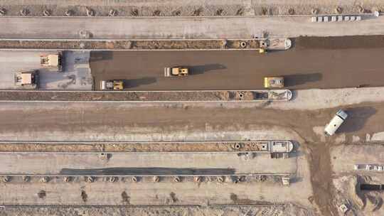 俯拍道路建设路基施工现场