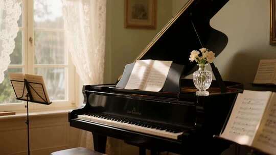 室内摆放的黑色钢琴