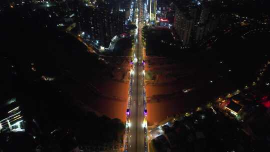 广西钦州城市夜景灯光交通航拍