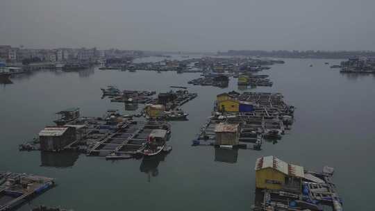 广东雷州海上养殖厂航拍海鲜养殖视频素材模板下载