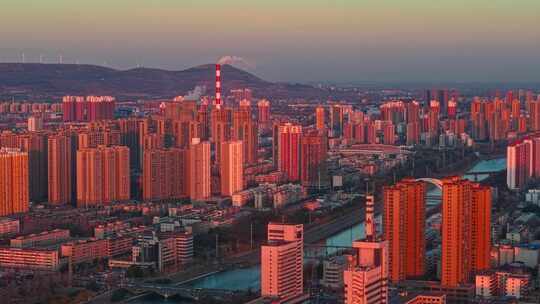 夕阳下平顶山城市建筑群风光全景