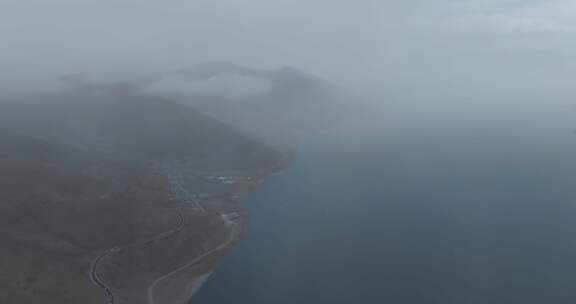 西藏日喀则羊卓雍措圣湖神湖蓝色高空航拍