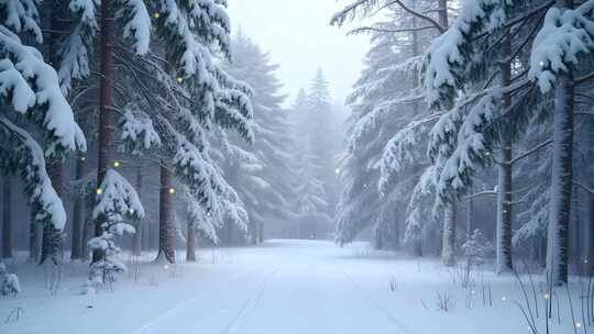 冬季森林白雪景观4k舞台粒子活动背景