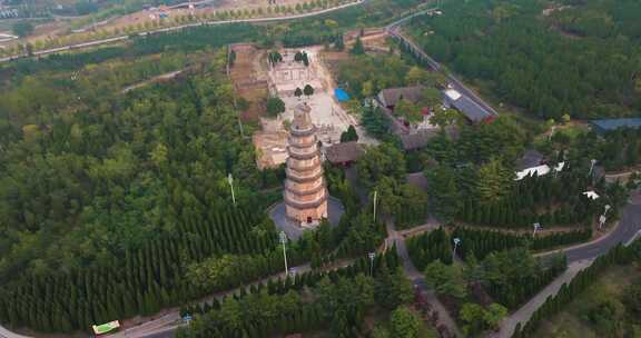 河北邯郸响堂山石窟常乐寺清晨航拍