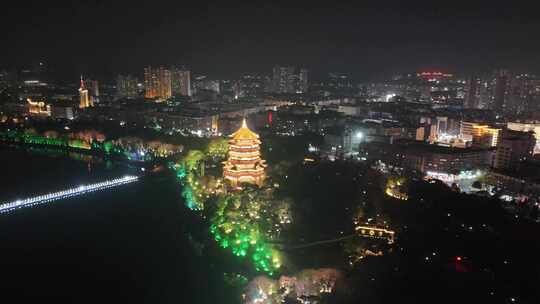 鹰潭信江浮桥及北极阁夜景