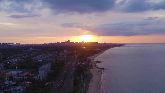 海口西海岸航拍帆船基地海岸线夕阳晚霞03