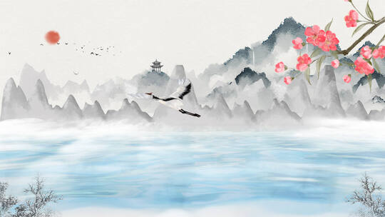 水墨中国风唯美飞鹤视频背景AE模板