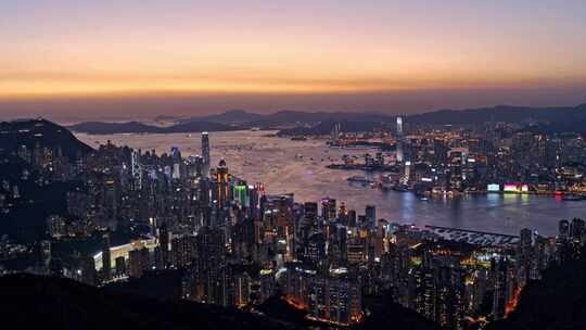 香港维多利亚港城市夜景蓝调航拍视频素材模板下载