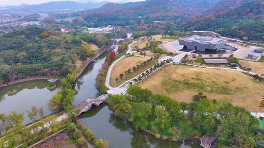 浙江绍兴会稽山景区大禹陵景区航拍越城区风