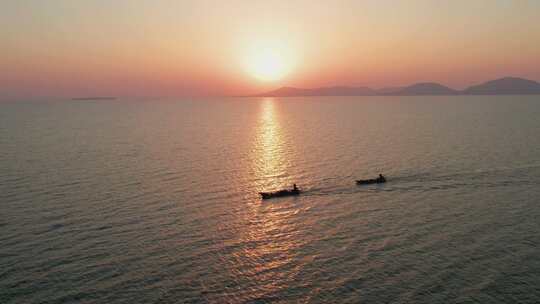 4k航拍山东泰安东平湖夕阳