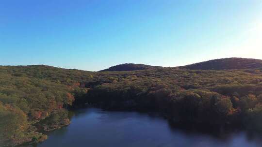 山林间的湖泊全景