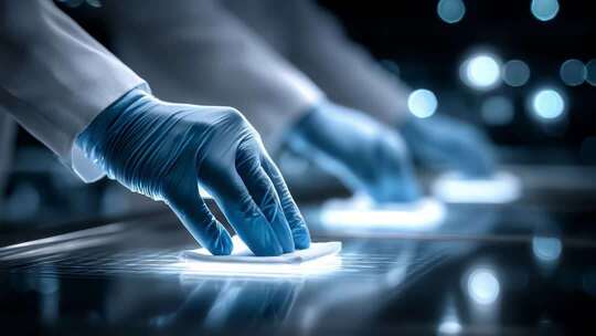 科研人员无尘车间擦拭检测精密仪器