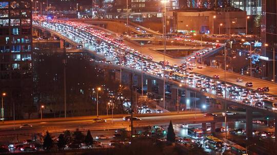 长焦视角城市公路车流夜景