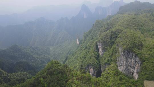 航拍大山峡谷山顶森林