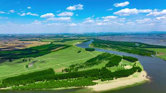 中国辽宁辽河绿色生态航拍延时