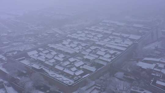 山西王家大院雪景冬季下雪航拍5视频素材模板下载
