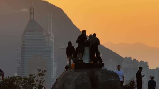 香港宝马山观景平台傍晚夕阳航拍