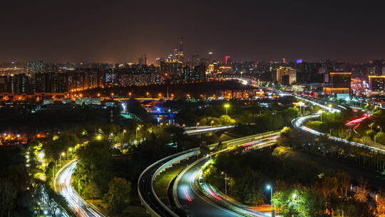 北京夜晚城市公路国贸延时素材