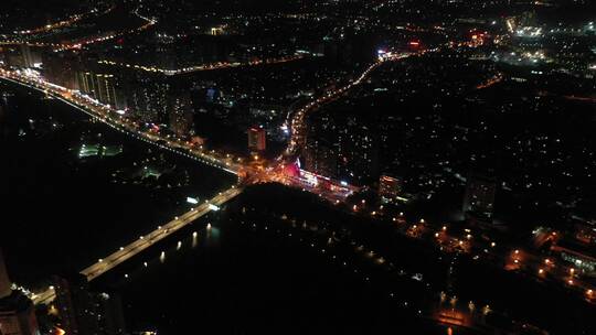 福建南安溪美夜景郑成功车流转盘交通航拍