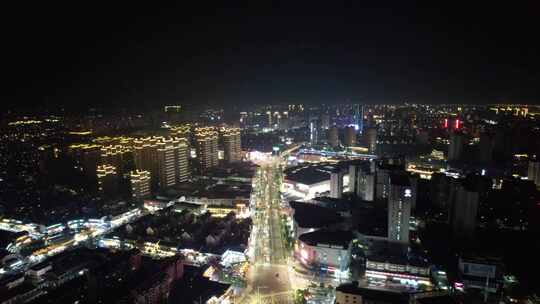 江苏宿迁城市夜景灯光交通车辆行驶航拍