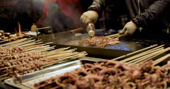 夜晚夜市美食烧烤大排档