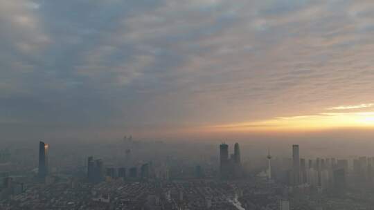 多段城市早晨航拍视频风光风景沈阳城建晨雾