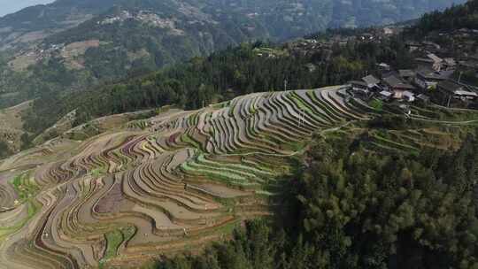 贵州黔东南加榜梯田加页古村落航拍风光