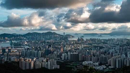 香港维多利亚港CBD中环日出高空延时