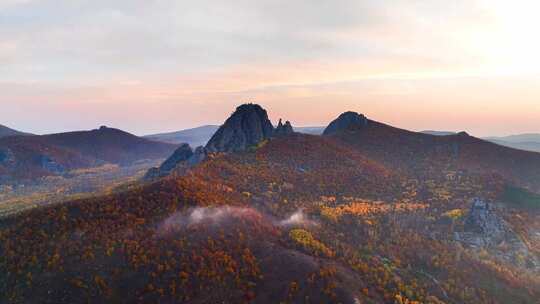 航拍晚秋呼伦贝尔喇嘛山黎明