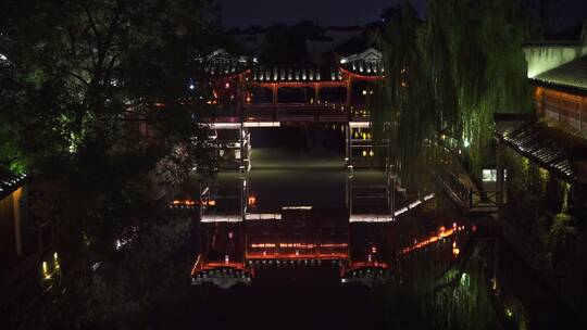 浙江湖州南浔古镇百间楼江南水乡夜景视频素材模板下载