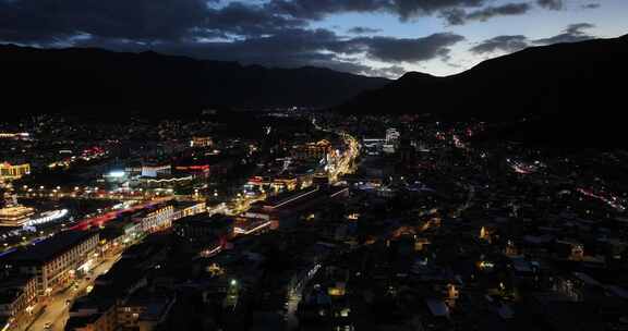 玉树夜景 玉树航拍 青海玉树