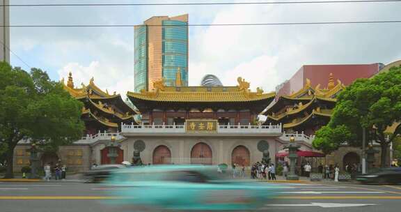 上海静安寺街道车流慢门城市交通