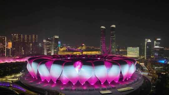 杭州城市地标风景夜晚夜景航拍风光美景浙江视频素材模板下载