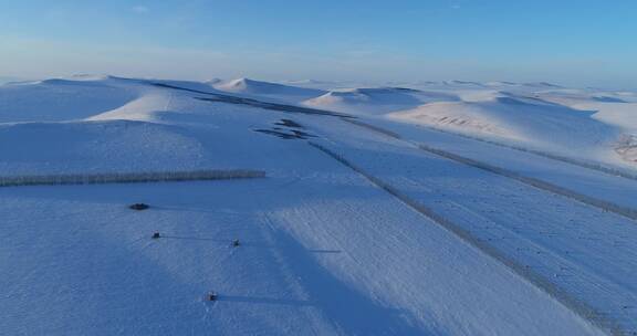 航拍内蒙古垦区冬季雪原风光