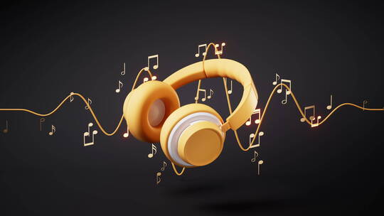 头戴式耳机与音符3D渲染