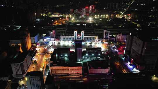郑州火车站商圈夜景航拍