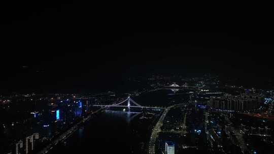 福州夜景航拍闽江两岸城市建筑风光福州大景